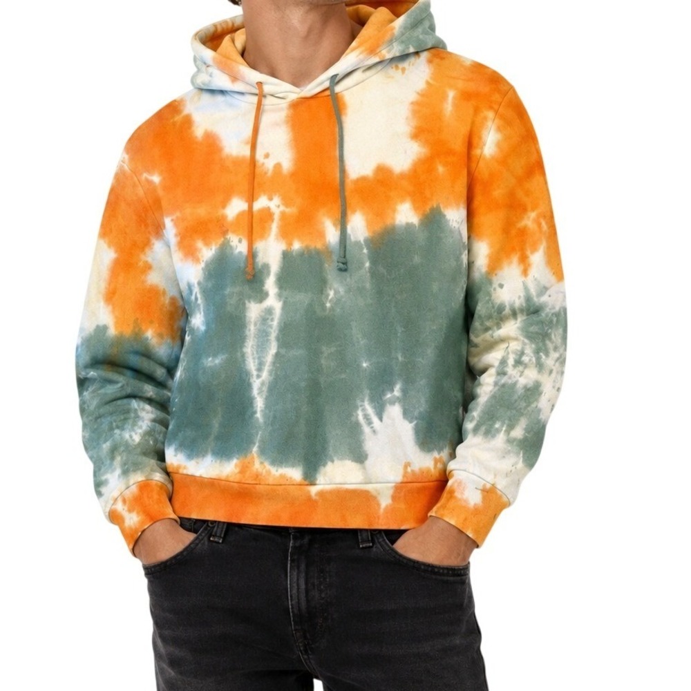 Zara Orange Green White Tie Dye Hoodie Sweatshirt Men's Medium